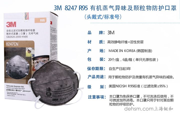 3M8247R95有機蒸氣異味及顆粒物防護口罩特點性能介紹