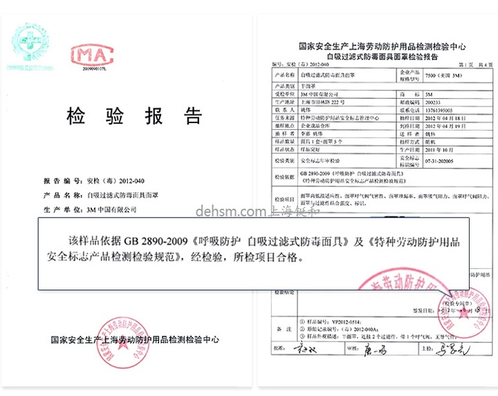 3M7502+6006防多種氣體防毒面具檢測報告